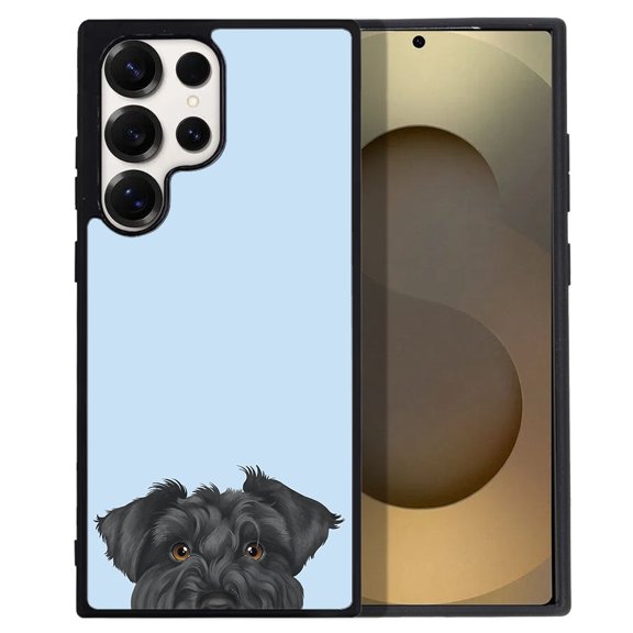 WIRESTER Shockproof Soft Rubber Cover Case for Samsung Galaxy S25 Ultra 6.8" 2025, Animal Black Miniature Schnauzer Dog On Light Blue Background
