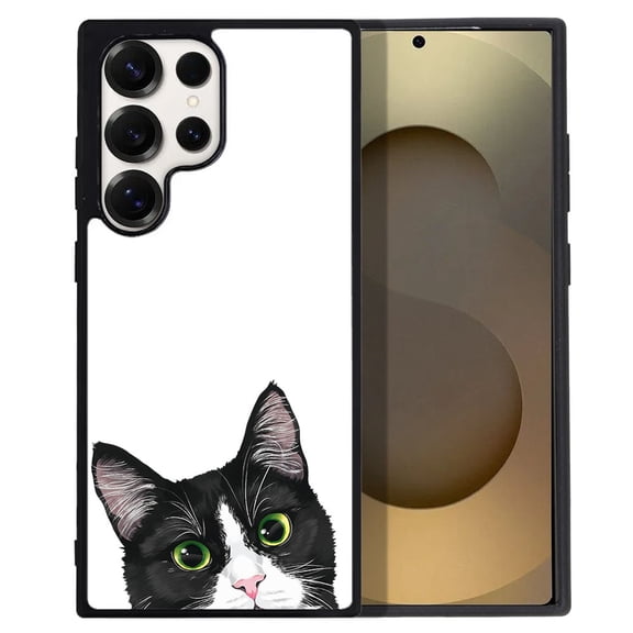 WIRESTER Shockproof Soft Rubber Cover Case for Samsung Galaxy S25 Ultra 6.8" 2025, Animal Black White Tuxedo Cat