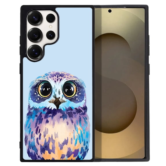 WIRESTER Shockproof Soft Rubber Cover Case for Samsung Galaxy S25 Ultra 6.8" 2025, Blue Owl On Light Blue Background