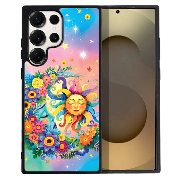 WIRESTER Shockproof Soft Rubber Cover Case for Samsung Galaxy S25 Ultra 6.8" 2025, Colorful Sad Moon Happy Sun