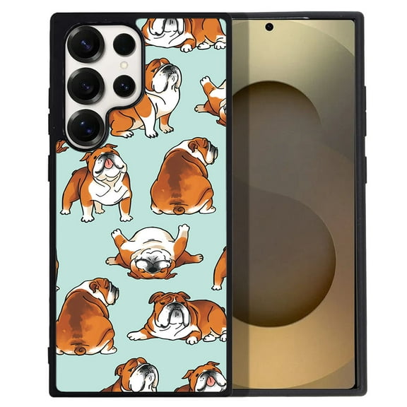 WIRESTER Shockproof Soft Rubber Cover Case for Samsung Galaxy S25 Ultra 6.8" 2025, English Bulldog Funny Playful Postures on Green Background