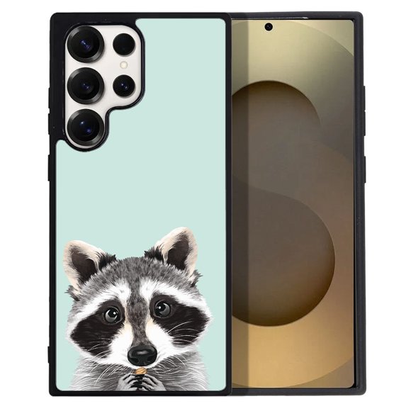 WIRESTER Shockproof Soft Rubber Cover Case for Samsung Galaxy S25 Ultra 6.8" 2025, Raccoon On Aero Blue Background
