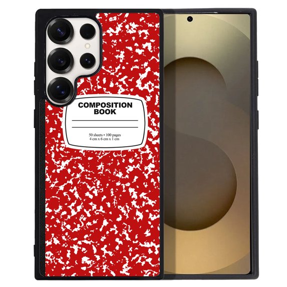 WIRESTER Shockproof Soft Rubber Cover Case for Samsung Galaxy S25 Ultra 6.8" 2025, Red Composition Book