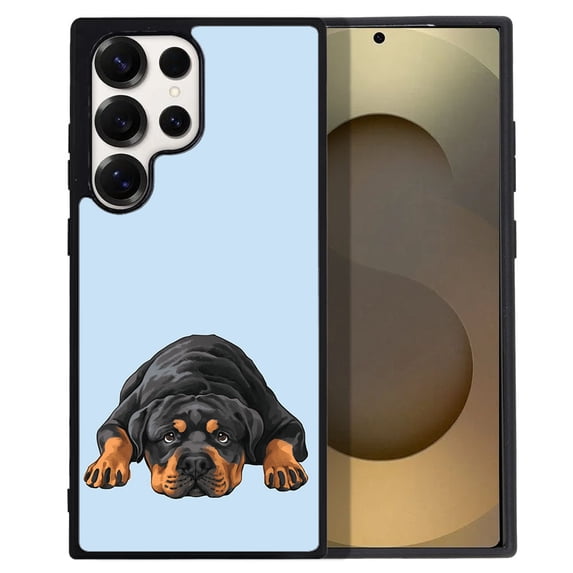 WIRESTER Shockproof Soft Rubber Cover Case for Samsung Galaxy S25 Ultra 6.8" 2025, Rottweiler Dog Lying Down Looking Up On Light Blue Background