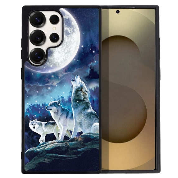 WIRESTER Shockproof Soft Rubber Cover Case for Samsung Galaxy S25 Ultra 6.8" 2025, Wolf Pack Moon