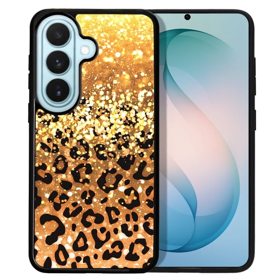 WIRESTER Shockproof Soft Rubber Cover Case for Samsung Galaxy S26 6.3" 2026, Gold Glitter Sparkle With Black Yellow Glitter Leopard 2D