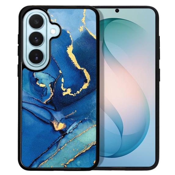 WIRESTER Shockproof Soft Rubber Cover Case for Samsung Galaxy S26+ / S26 Plus 6.7" 2026, Marble Gold And Blue