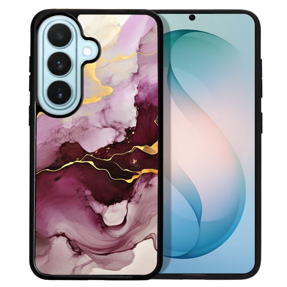 WIRESTER Shockproof Soft Rubber Cover Case for Samsung Galaxy S26+ / S26 Plus 6.7" 2026, Marble Gold And Purple