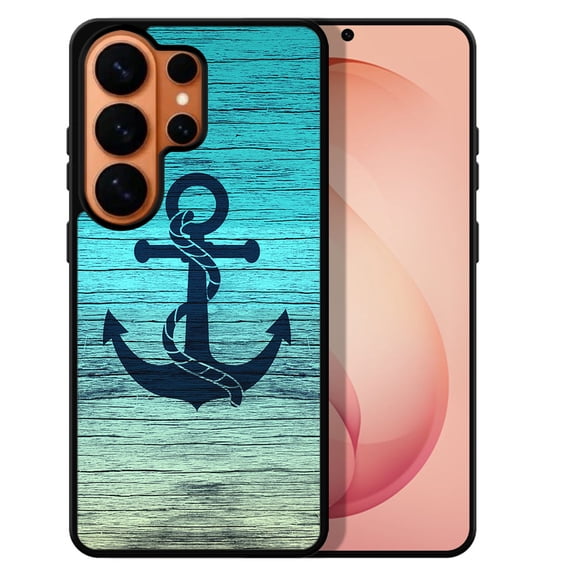 WIRESTER Shockproof Soft Rubber Cover Case for Samsung Galaxy S26 Ultra 6.9" 2026, Blue Anchor Wood-Look