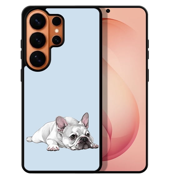 WIRESTER Shockproof Soft Rubber Cover Case for Samsung Galaxy S26 Ultra 6.9" 2026, French Bulldog Dog Lying Down Looking Up On Pale Aqua Background