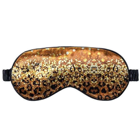 WIRESTER Silk Sleep Eye Mask for Sleeping With Adjustable Strap, Blackout Sleep Mask, Blindfold Night Eye Masks for Women Men Adults Kids - Gold Glitter Sparkle With Black Yellow Glitter Leopard
