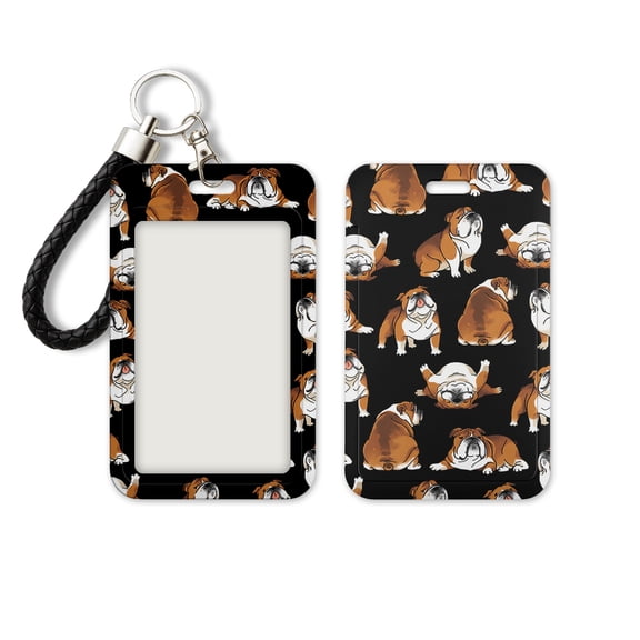WIRESTER Slide-Open ID Badge Holder Keychain, Hard Plastic Card Case with Clear Window for ID, Credit Card, Bus Pass & Photo – English Bulldog Funny Playful Postures