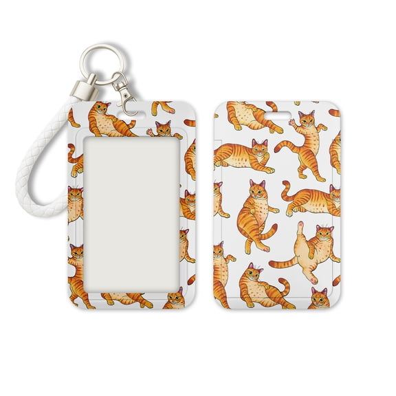 WIRESTER Slide-Open ID Badge Holder Keychain, Hard Plastic Card Case with Clear Window for ID, Credit Card, Bus Pass & Photo – Orange Tabby Cat Funny Playful Postures