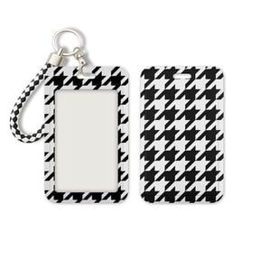 WIRESTER Slide-Open ID Badge Holder Keychain, Hard Plastic Card Case with Clear Window for ID, Credit Card, Bus Pass & Photo – Black Houndstooth
