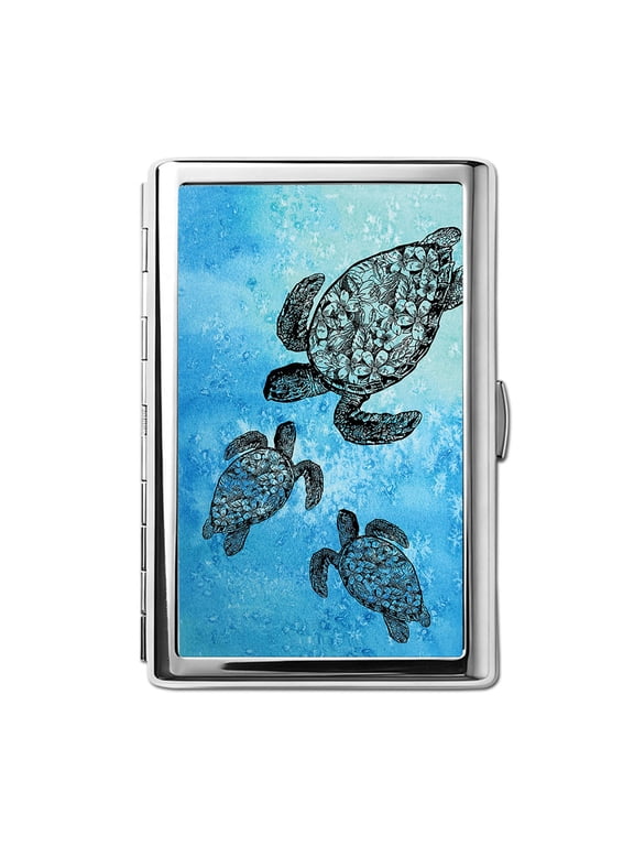 Slim Metal Wallet Cash Card Holder with Snap Closure, Cigarette Case for Women Men, Credit ID Business Card Holder, Ocean Sea Turtles