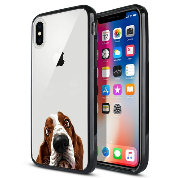WIRESTER Slim TPU Bumper + Clear Hard Back Cover for Apple iPhone X 5.8"/iPhone XS 5.8", Basset Hound Dog