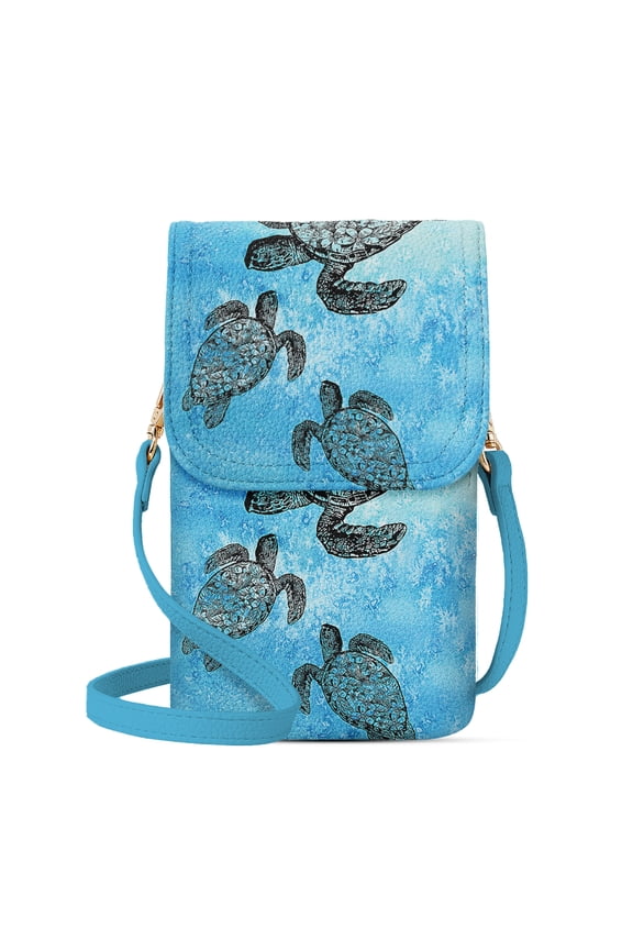 Small Crossbody Cell Phone Leather Bag for Women, Mini Over Shoulder Handbag Purse with Credit Card Slots - Ocean Sea Turtles
