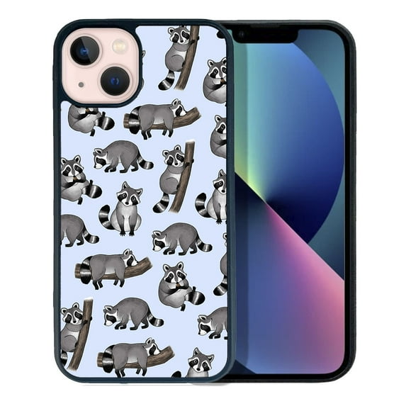 WIRESTER Soft Rubber Protector Cover Case for Apple iPhone 13 6.1" 2021, Raccoon Funny Playful Postures