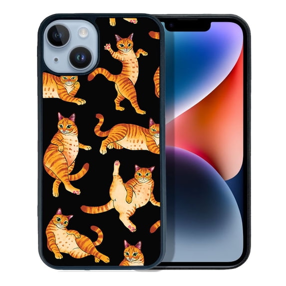 WIRESTER Soft Rubber Protector Cover Case for Apple iPhone 14 6.1" 2022, Orange Tabby Cat Funny Playful Postures