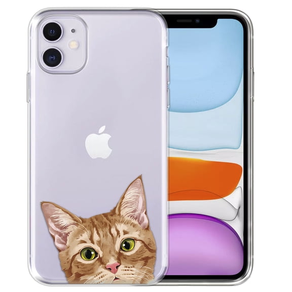 WIRESTER Soft TPU Clear Case Slim Protective Cover for Apple iPhone 11 6.1" 2019, Orange Tabby Kitten Cat