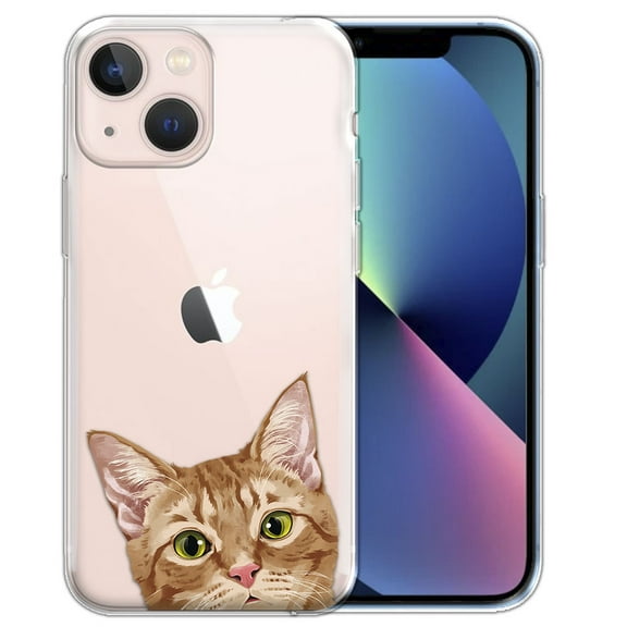 WIRESTER Soft TPU Clear Case Slim Protective Cover for Apple iPhone 13 6.1" 2021, Animal Orange Tabby Kitten Cat
