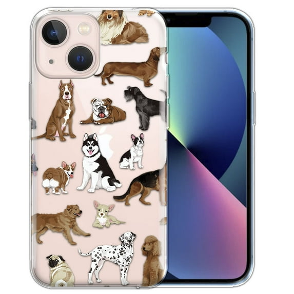 WIRESTER Soft TPU Clear Case Slim Protective Cover for Apple iPhone 13 6.1" 2021, Clear Dog Breeds