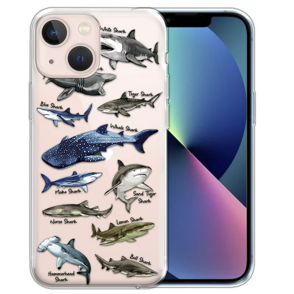 WIRESTER Soft TPU Clear Case Slim Protective Cover for Apple iPhone 13 6.1" 2021, Sharks Chart