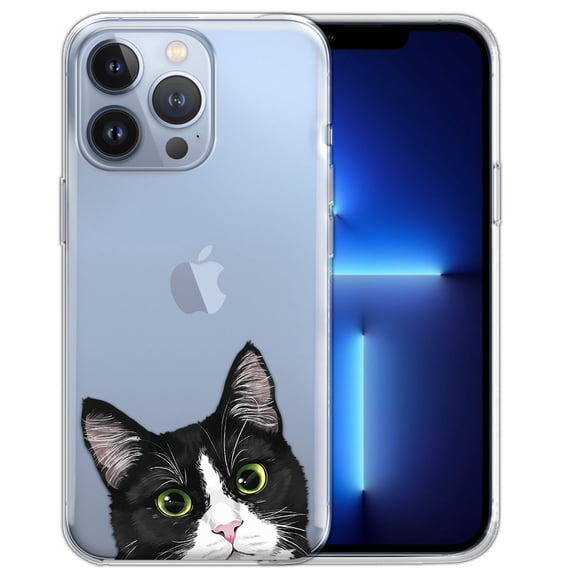 WIRESTER Soft TPU Clear Case Slim Protective Cover for Apple iPhone 13 Pro Max 6.7" 2021, Animal Black White Tuxedo Cat