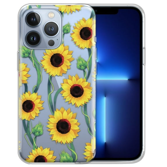 WIRESTER Soft TPU Clear Case Slim Protective Cover for Apple iPhone 13 Pro Max 6.7" 2021, Sunflower Pattern