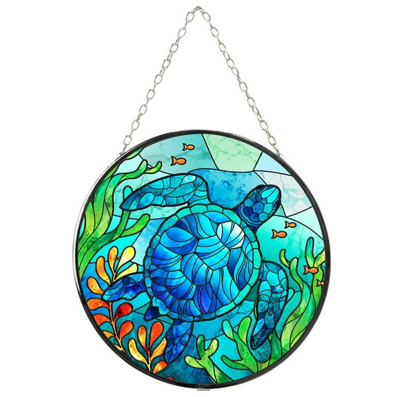 WIRESTER Stained Glass Window Suncatcher Décor 6 inch, Colorful Ornament Window Hangings, Suncatcher Decor for Outdoor Indoor Décor - Sea Turtle Ocean