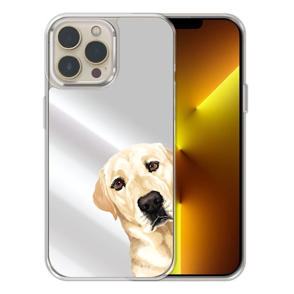 WIRESTER Stylish Mirror Back Case for Women, Slim & Shockproof Phone Cover Compatible with Apple iPhone 13 Pro Max 6.7" 2021 - Cream Labrador Retriever Dog Hide And Seek