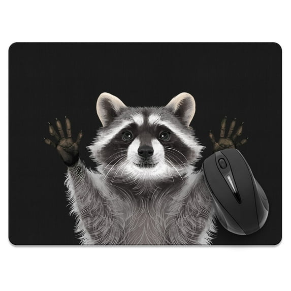 WIRESTER 13.77x10.23 in Rectangle Mouse Pad with Non-Slip Rubber Base for Computers, Laptop, Office & Home - Raccoon Hands Out