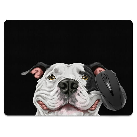 WIRESTER 13.77x10.23 in Rectangle Mouse Pad with Non-Slip Rubber Base for Computers, Laptop, Office & Home - Smiling White Pit Bull Dog