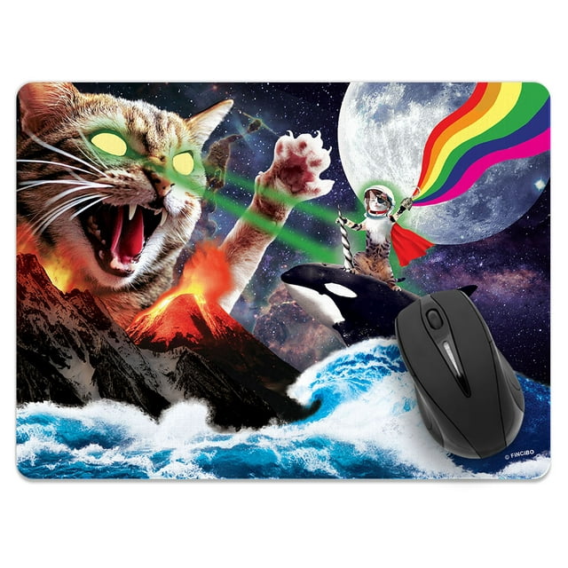 WIRESTER Super Size Rectangle Mouse Pad, Non-Slip X-Large Mouse Pad for Home, Office, and Gaming Desk - Whale Astronaut Cat