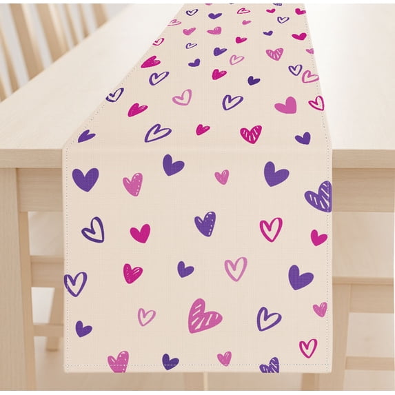WIRESTER Table Runner 13x72 Inch Cute Holiday & Anniversary Decoration for Kitchen, Dining Table, or Home Party - Purple Tone Hearts Pattern