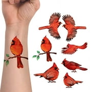 WIRESTER Temporary Tattoos for Women Girls Boys Kids Waterproof Fake Tattoos on Face Hand Neck Wrist Arm Shoulder Chest Back Legs - Set 7 Red Cardinals Birds