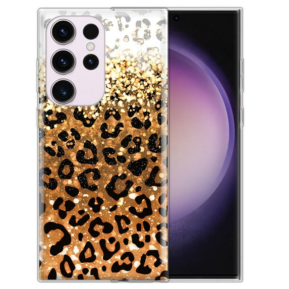 WIRESTER Transparent Soft Gel TPU Clear Case Slim Cover for Samsung Galaxy S23 Ultra 6.8" 2023 (NOT FIT Galaxy S23 6.1" 2023 / S23+ / S23 Plus 6.6" 2023), Yellow Glitter With Black Yellow Leopard