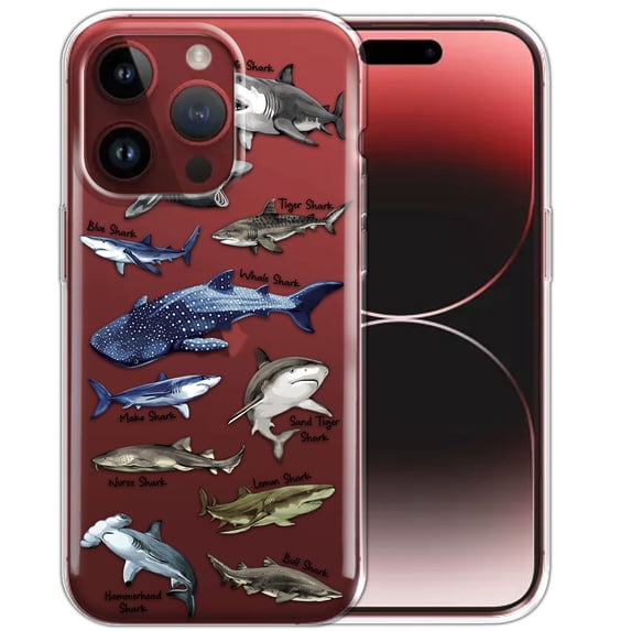 WIRESTER Transparent Soft Gel TPU Clear Case Slim Protective Cover Phone Case for Apple iPhone 15 Pro Max 6.7" 2023 (NOT FIT Apple iPhone 15 Pro 6.1" 2023) - Sharks Chart