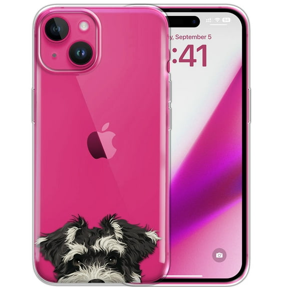 WIRESTER Transparent Soft Gel TPU Clear Case Slim Protective Cover Phone Case for Apple iPhone 15 Plus 6.7" 2023 (NOT FIT Apple iPhone 15 6.1" 2023) - Animal Schnauzer Puppy Dog