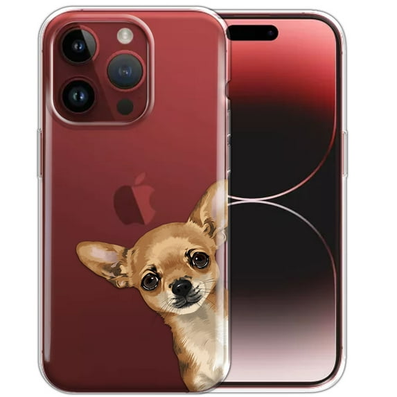 WIRESTER Transparent Soft Gel TPU Clear Case Slim Protective Cover Phone Case for Apple iPhone 15 Pro Max 6.7" 2023 (NOT FIT Apple iPhone 15 Pro 6.1" 2023) - Fawn Apple Head Chihuahua Dog Look For You