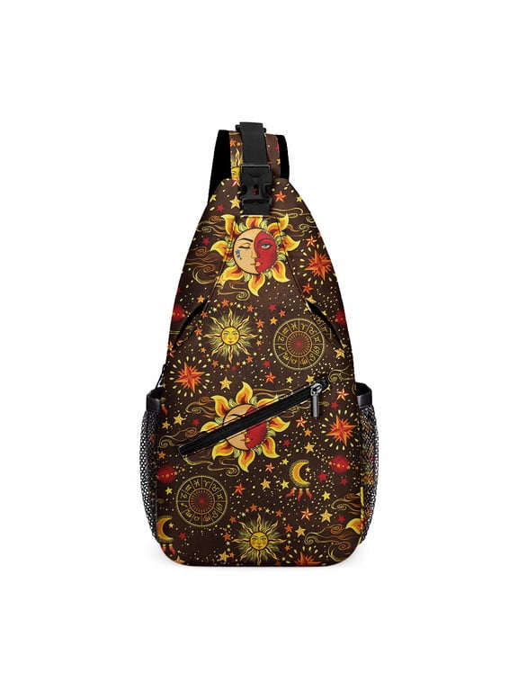 Unisex Crossbody Sling Bag for Men & Women, Fashionable Shoulder Chest Bag for Travel, Walking, Sport & Running – Celestial Sun Moon And Stars