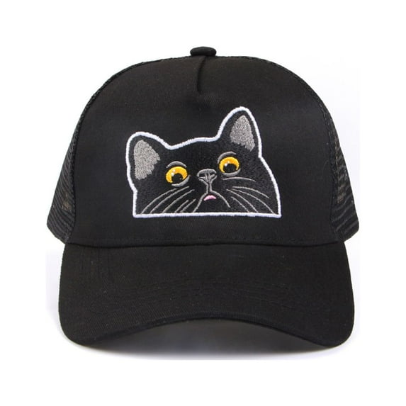 WIRESTER Unisex Embroidered Trucker Hat With Adjustable Buckle For Women & Men - Black Bombay Kitten Cat