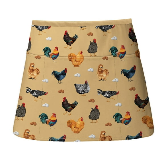 WIRESTER Unisex Fashionable 3-pocket Half Waist Apron Chef Catering Cooking Baking Kitchen Adjustable 2 Long Strings - Barnyard Chicken Roosters