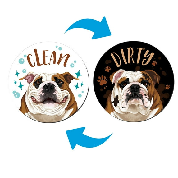 WIRESTER Waterproof Dishwasher Magnet Clean Dirty Sign Double Sided Magnet Refrigerator Magnet - English Bulldog