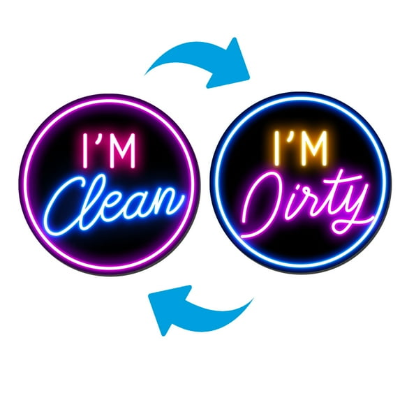 WIRESTER Waterproof Dishwasher Magnet Clean Dirty Sign Double Sided Magnet Refrigerator Magnet - Yellow & Purple Neon Glow Looking (Style 2)