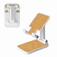 thumbnail image 1 of WIRESTER White Foldable Phone Stand for Desk, Adjustable Portable Cell Phone Holder for iPhone 17, 16, 15, 14 and Android Smartphones - Bamboo Wood-Look Texture, 1 of 6