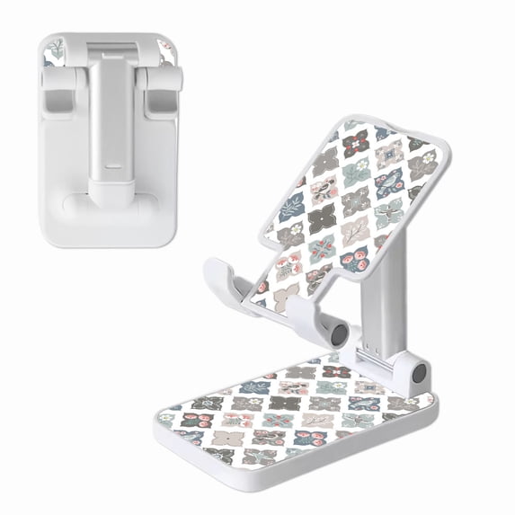 WIRESTER White Foldable Phone Stand for Desk, Adjustable Portable Cell Phone Holder for iPhone 17, 16, 15, 14 and Android Smartphones - Elegant Moroccan Pattern