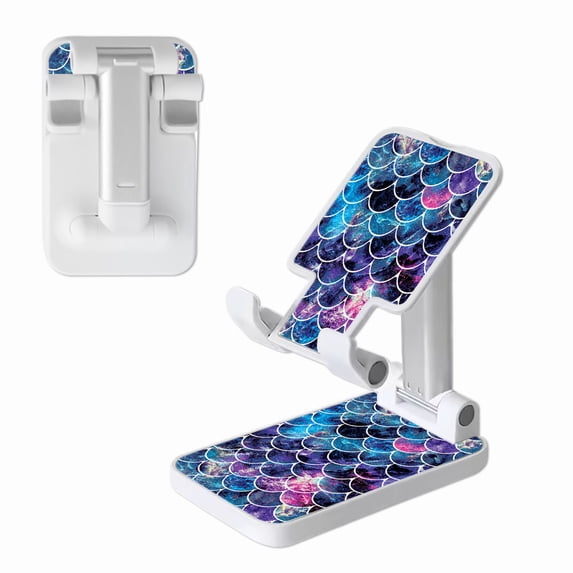 WIRESTER White Foldable Phone Stand for Desk, Adjustable Portable Cell Phone Holder for iPhone 17, 16, 15, 14 and Android Smartphones - Mosaic Mermaid Scale