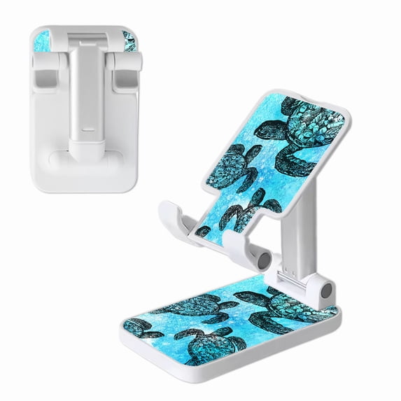WIRESTER White Foldable Phone Stand for Desk, Adjustable Portable Cell Phone Holder for iPhone 17, 16, 15, 14 and Android Smartphones - Ocean Sea Turtles