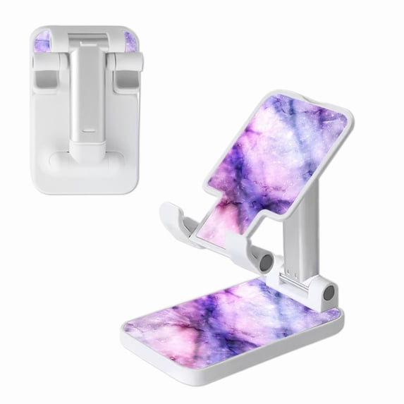 WIRESTER White Foldable Phone Stand for Desk, Adjustable Portable Cell Phone Holder for iPhone 17, 16, 15, 14 and Android Smartphones - Purple Fuchsia Marble